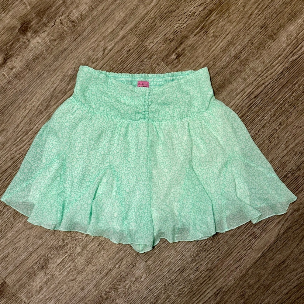 Mint Green Smocked Skort Floral Ruffle‎ Skirt XS S Cottagecore Miami Francesca’s